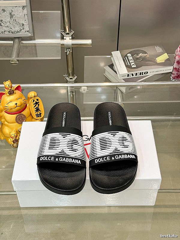 Dolce & Gabbana DG Black and White Striped Casual Slippers