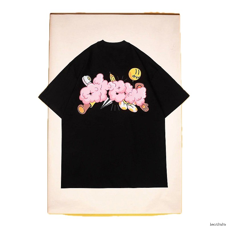 DREW Cloud Print Street Style Black Short Sleeve T-Shirt