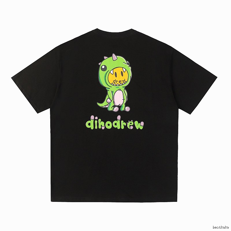 DREW Dinosaur Series Cartoon Trendy Style Black T-shirt