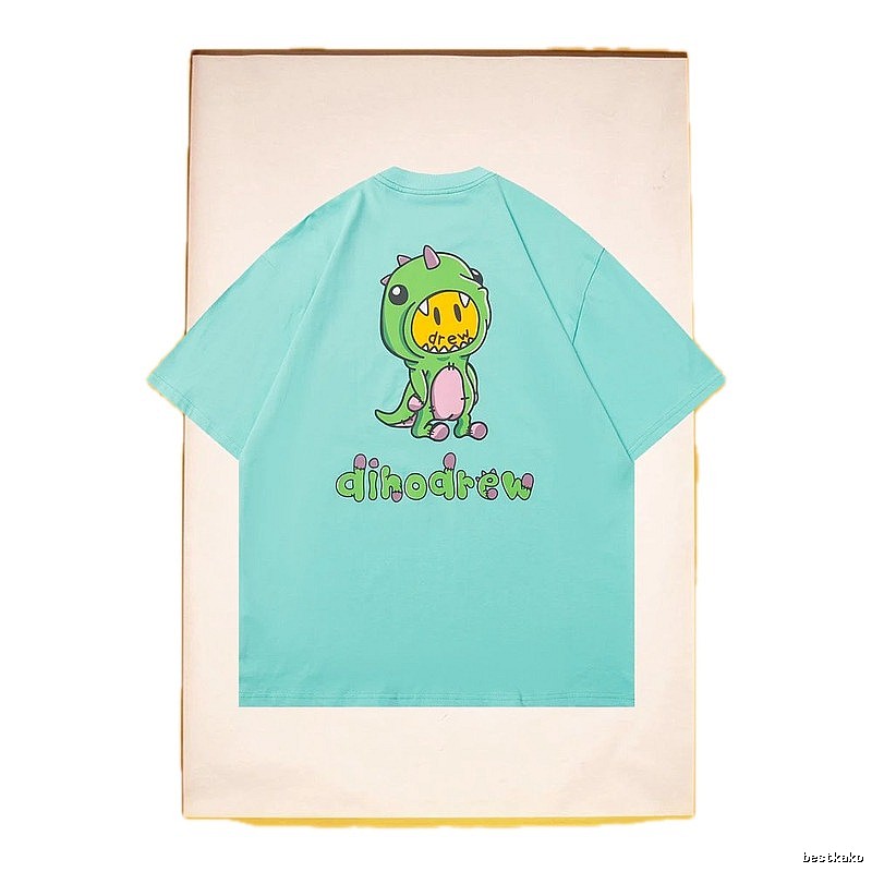 DREW Dinosaur Series Streetwear Style Light Blue Short Sleeve T-Shirt