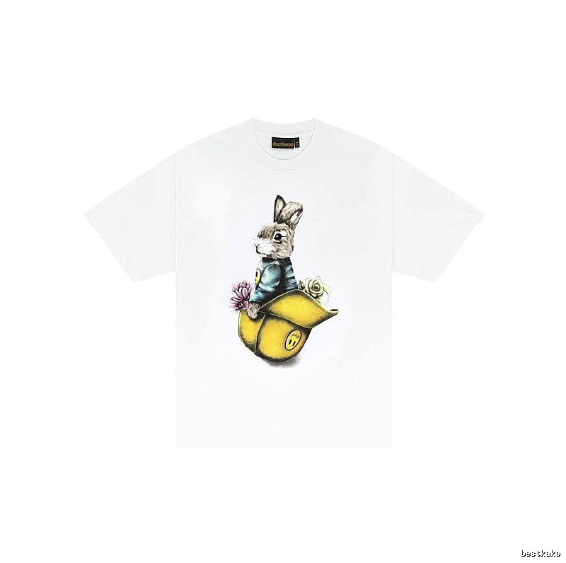 DREW Rabbit Print Street Style White Short-sleeve T-shirt