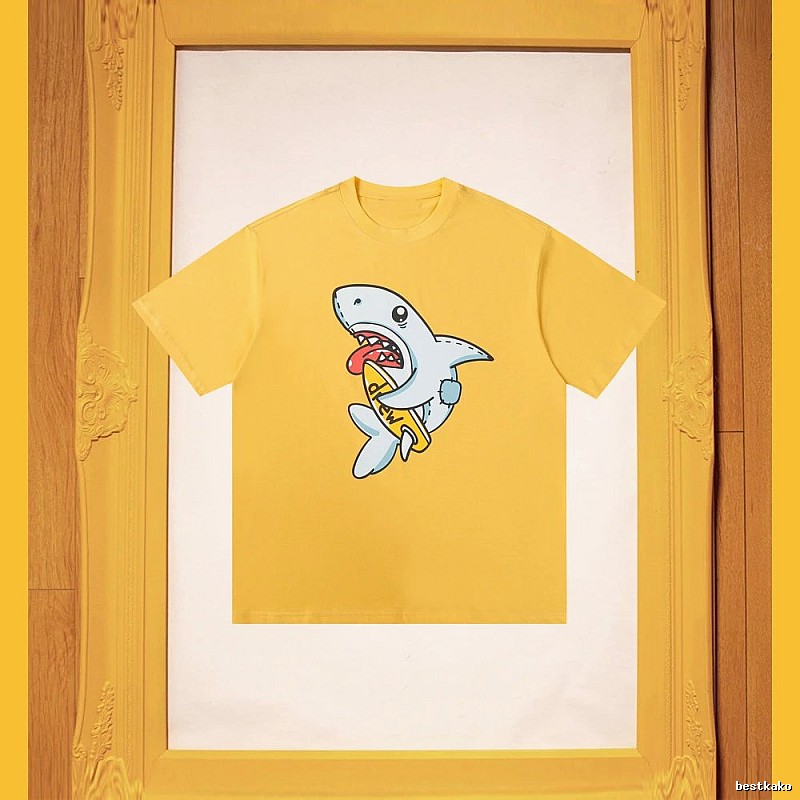 DREW Shark Print Street Style Yellow T-Shirt