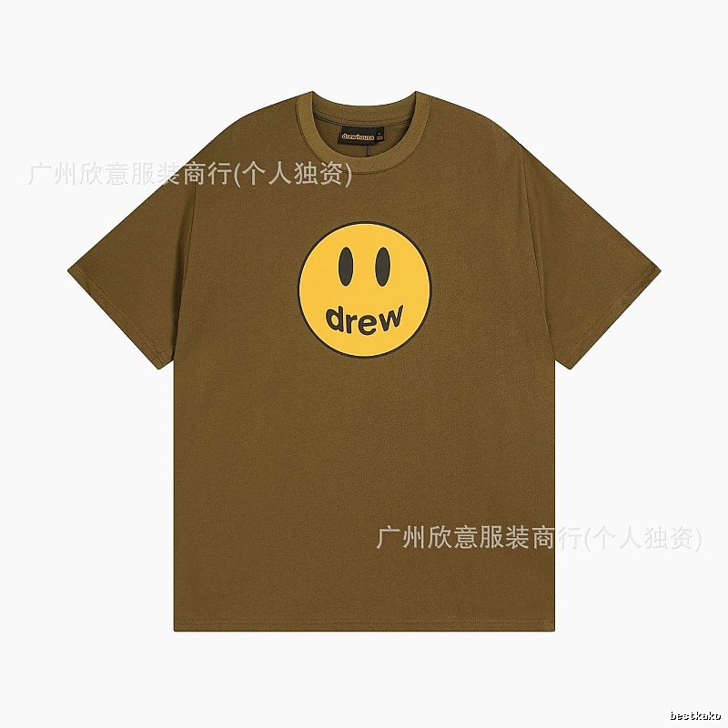 Drew Smiley Face Street Style Brown Short Sleeve T-shirt