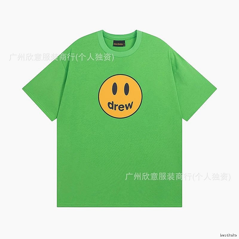 DREW Smiley Face Street Style Green Short Sleeve T-Shirt