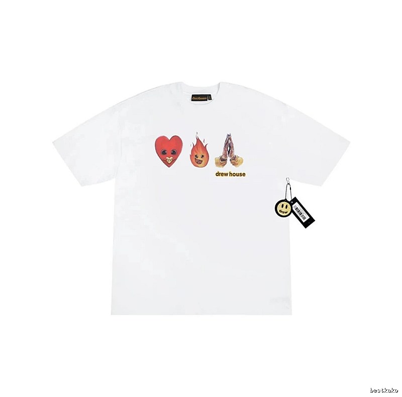 DrewHouse Heart Flame Print Street Style White T-shirt