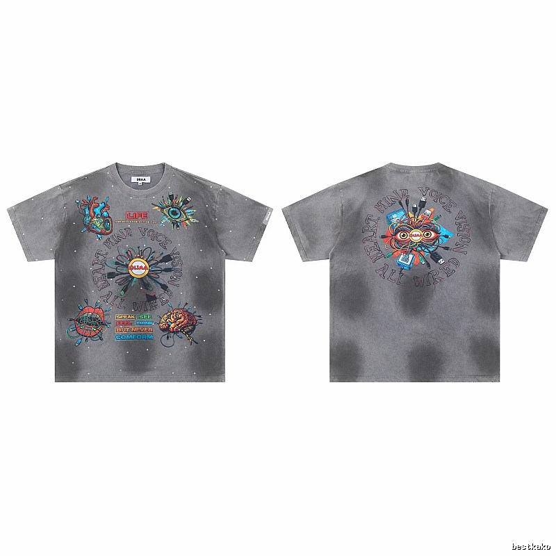 DUAA Cyber Print Street Style Grey T-Shirt