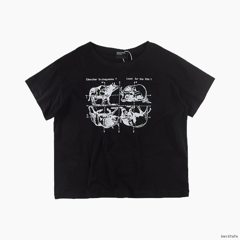 ERD Bull Print Street Style Black Short Sleeve T-shirt