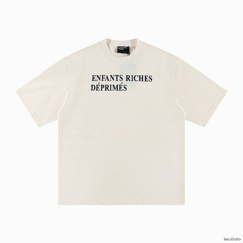 ERD Letter Print Minimalist Style Off-white Short-sleeve T-shirt