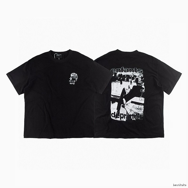 ERD Portrait Print Dark Style Black Short-sleeve T-shirt