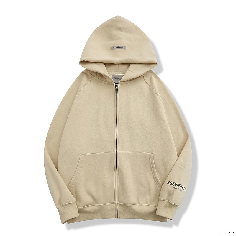 ESSENTIALS minimalist style beige hooded sweatshirt with drawstring