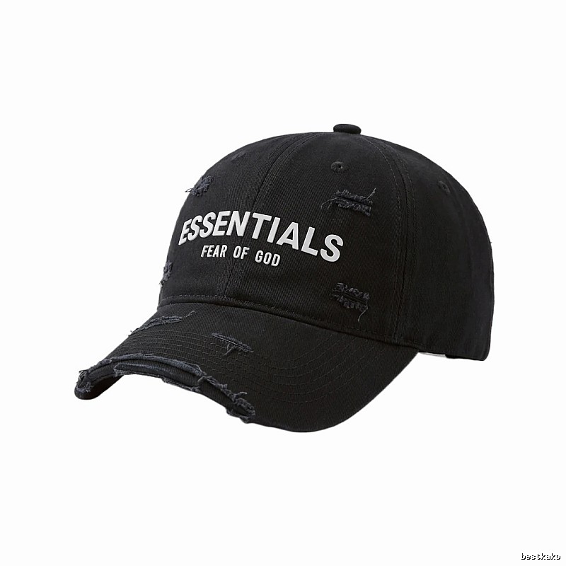 ESSENTIALS Ripped Style Black Cap