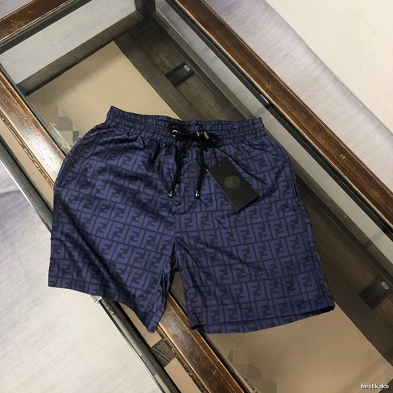 Fendi FF Monogram Light Luxury Style Navy Blue Casual Shorts