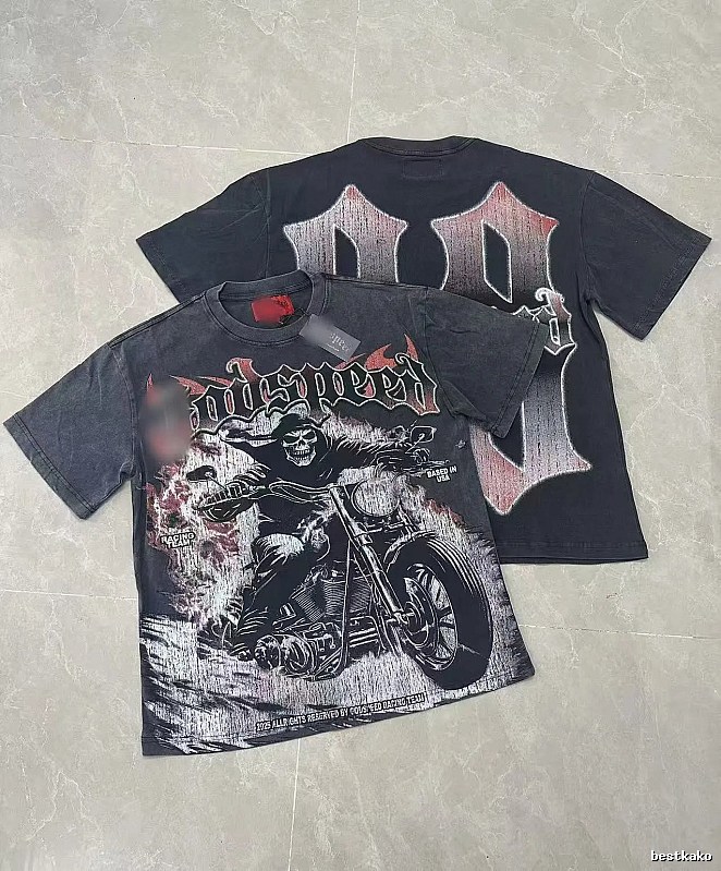 Godspeed Motorcycle Series Dark Style Washed Black Short Sleeve T-shirt