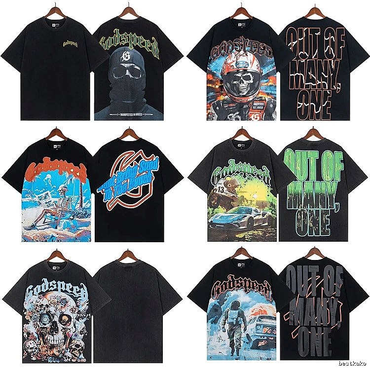 Godspeed Skull Print American Street Style Black T-shirt