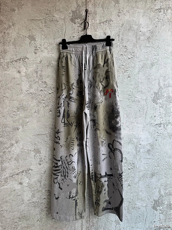 Grey Botanical Pattern Wide-Leg Pants