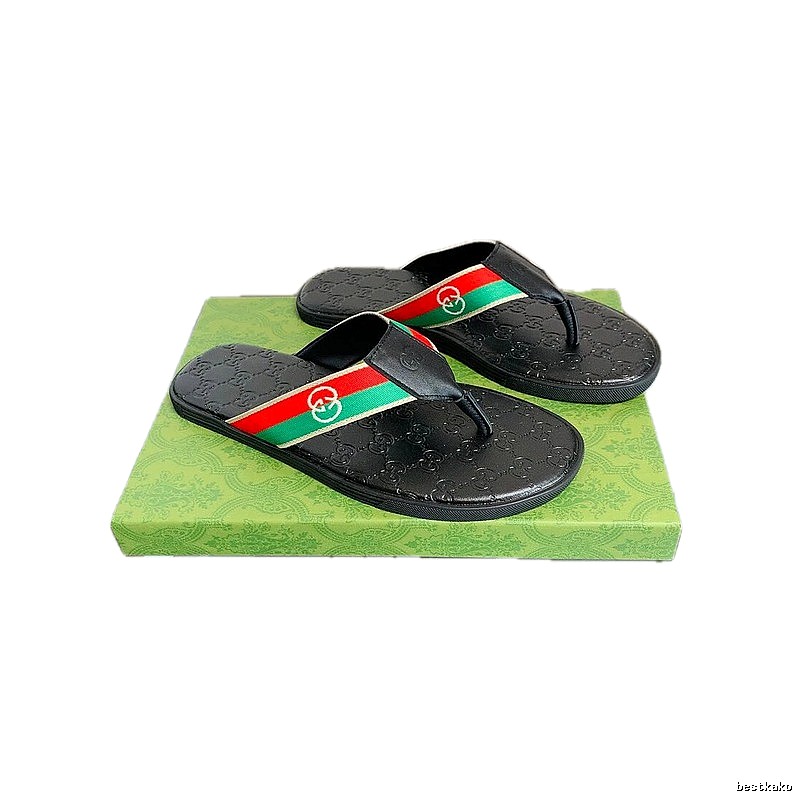 Gucci Double G Classic Casual Style Black Flip Flops
