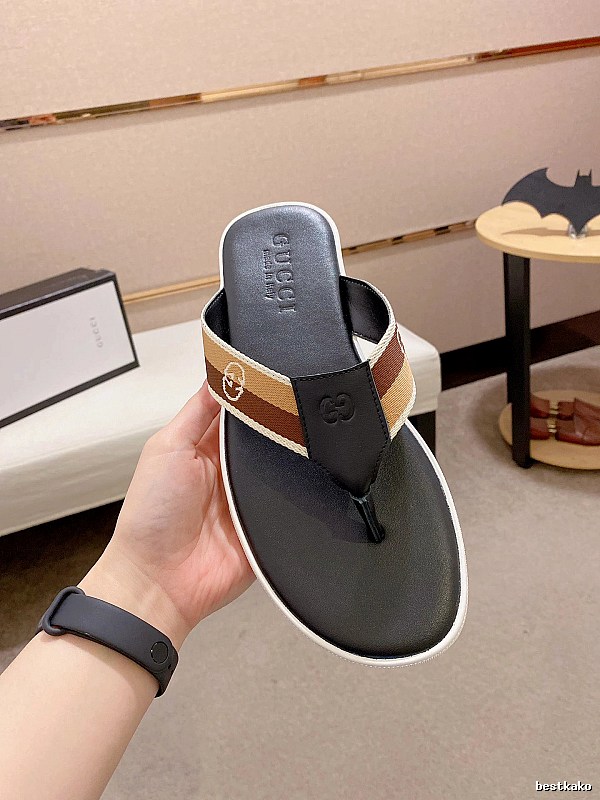 Gucci Double G Series Casual Style Black and Brown Flip-Flops