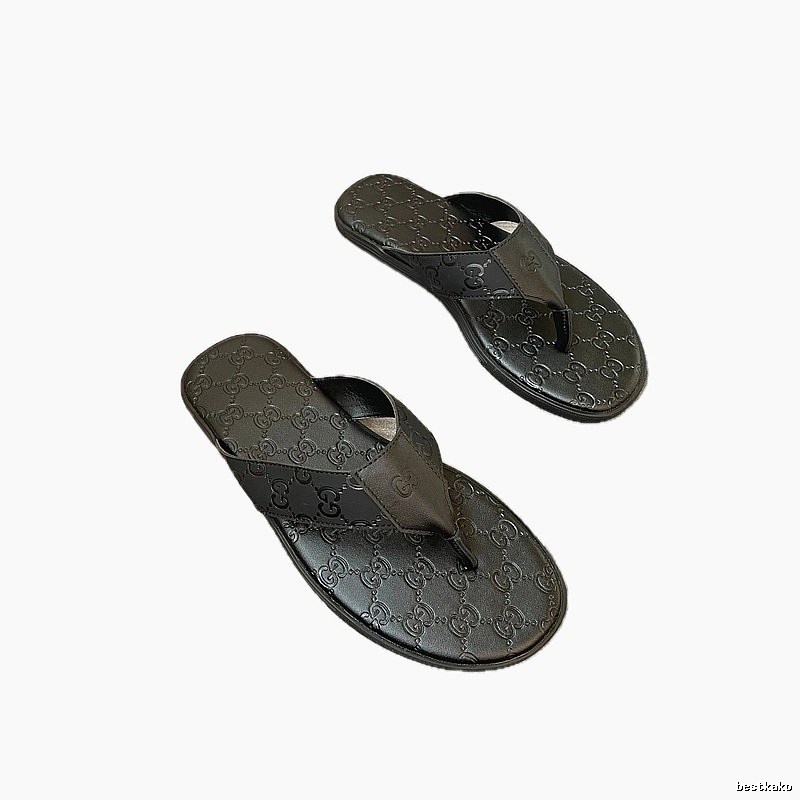 Gucci GG Embossed Light Luxury Style Black Flip-Flops