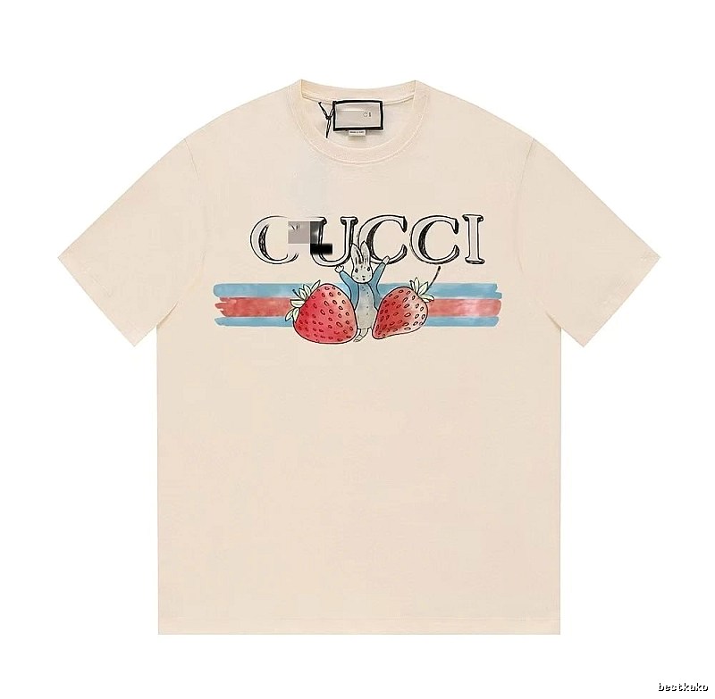 Gucci Strawberry Rabbit Print Vintage Off-white Short Sleeve T-Shirt