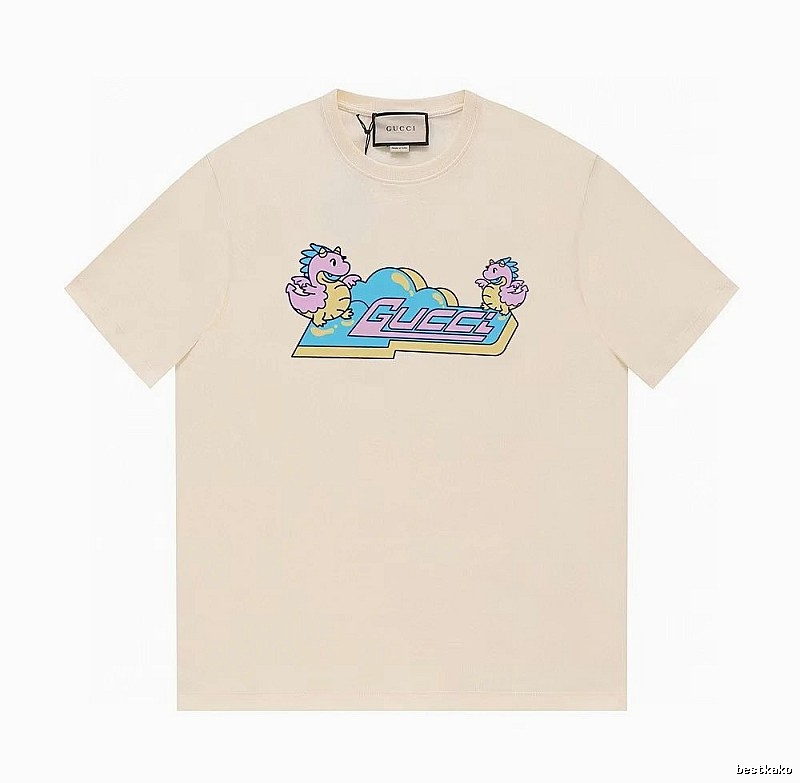 Gucci Year of the Dragon Collection Cartoon Style Off-white Short Sleeve T-shirt