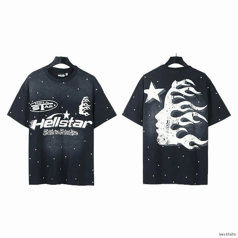 Hellstar Flame Print Street Style Black T-Shirt