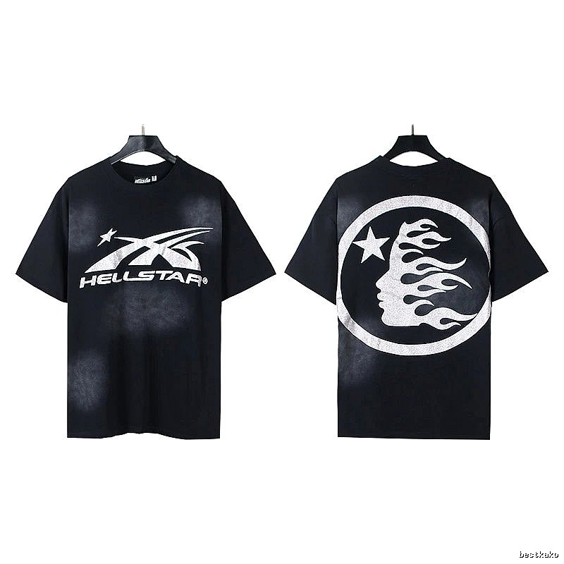 Hellstar Flame Print Street Style Black T-Shirt