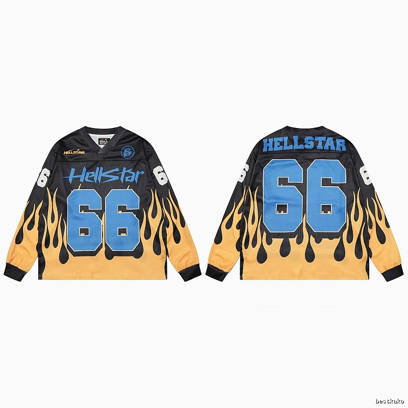 Hellstar No.66 Flame Street Style Black and Yellow Jersey