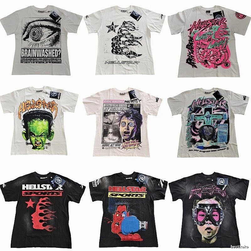 Hellstar Print Street Style Black and White T-shirt
