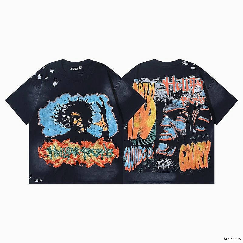 Hellstar Records Portrait Street Style Black T-Shirt