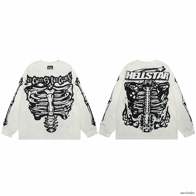 Hellstar Skull Print Dark Style Off-white Long Sleeve T-Shirt
