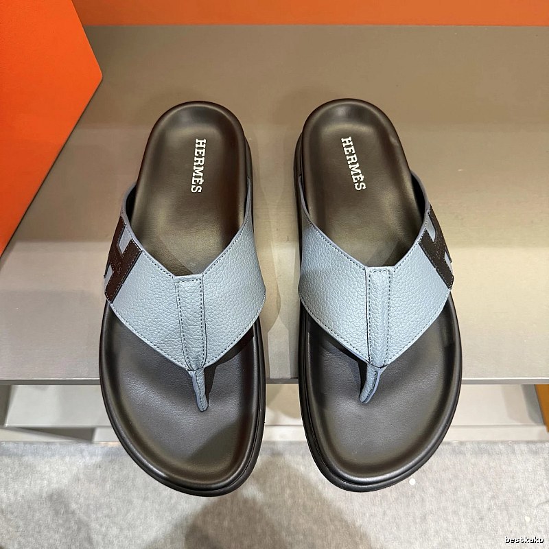 Hermès Classic Casual Style Grey-blue Flip-flops
