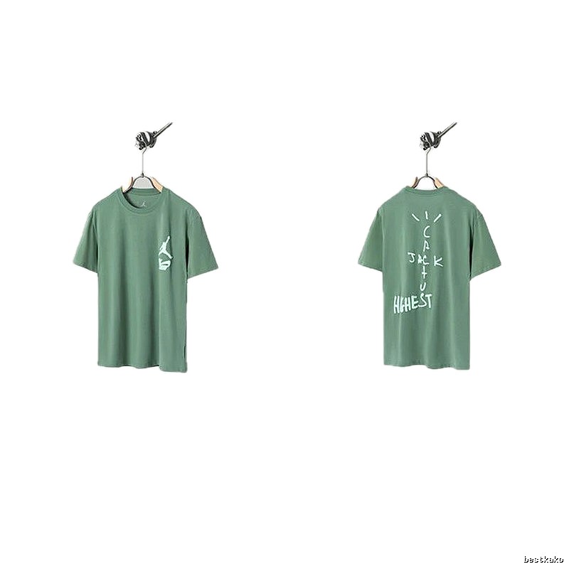 Jordan x Travis Scott Co-branded Street Style Pea Green T-Shirt