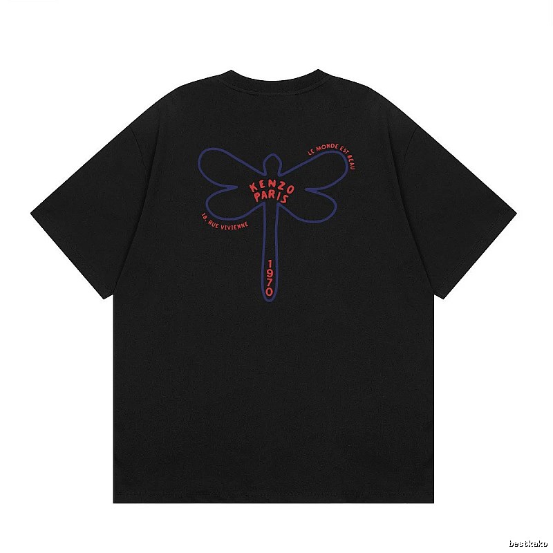 KENZO Dragonfly Print Trendy Style Black T-shirt