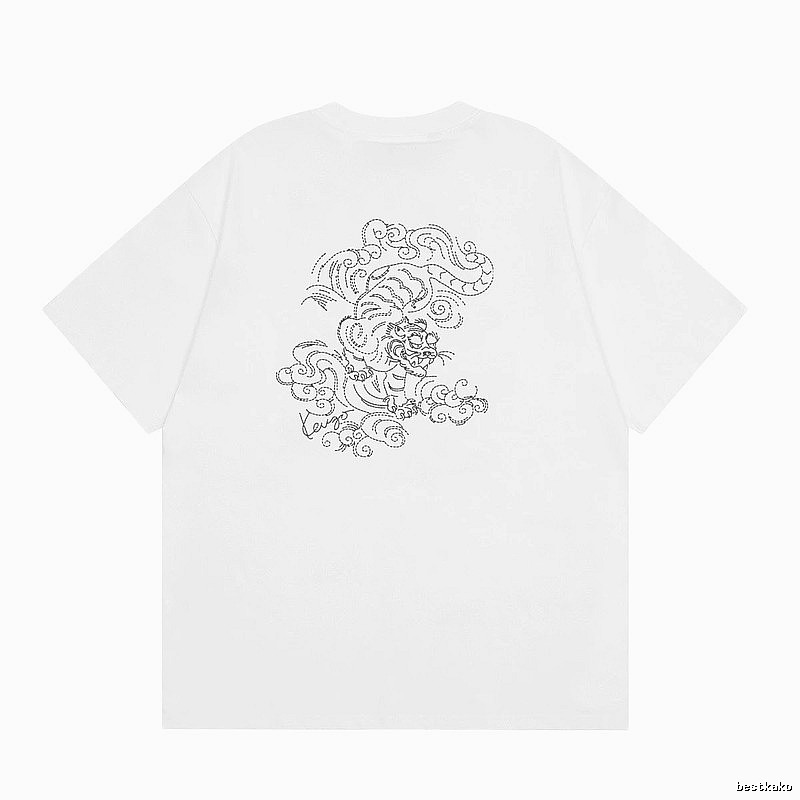 KENZO Line-drawn Tiger Chinese Style White Short-sleeve T-shirt