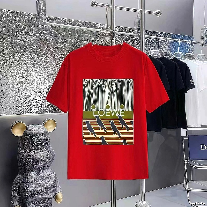 LOEWE Crow Print Vintage Red Short-sleeved T-shirt