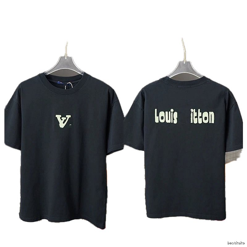 Louis Vuitton Letter Print Casual Style Black T-Shirt