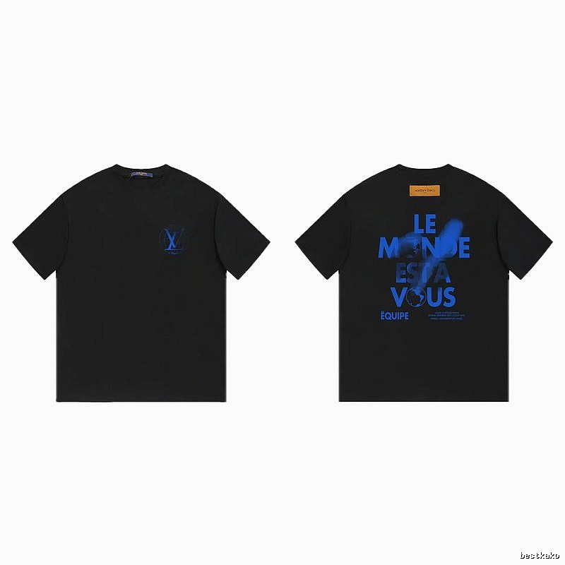 Louis Vuitton Letter Print Trendy Black Short-sleeve T-shirt