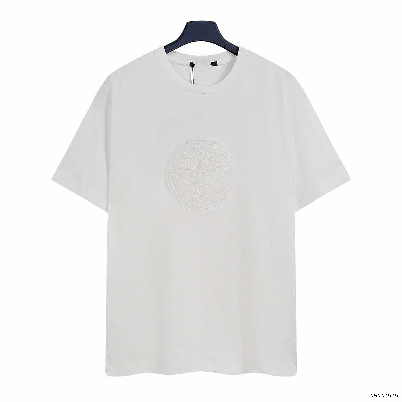 Louis Vuitton Minimalist Style White T-Shirt with Embroidered Round Logo