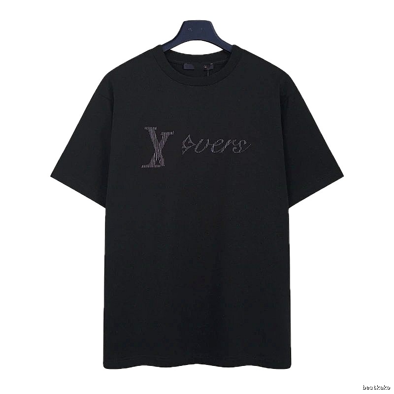 Louis Vuitton Trendy Black T-Shirt with Letter Embroidery