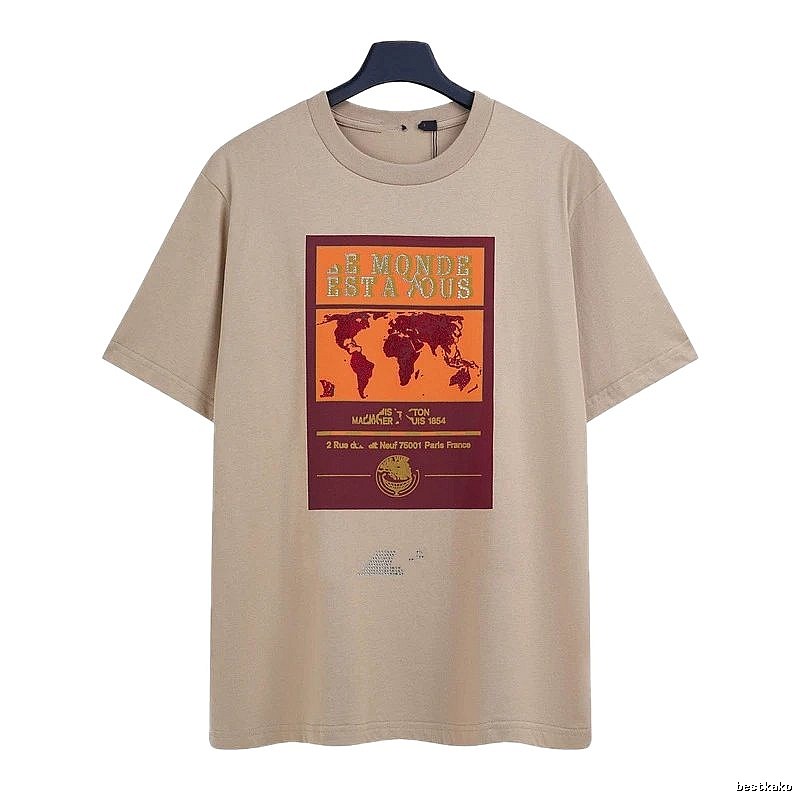 Louis Vuitton Vintage-style Map Print Khaki T-Shirt