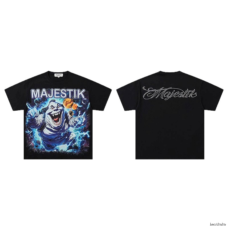 MAJESTIK Ghost Print Street Style Black T-Shirt