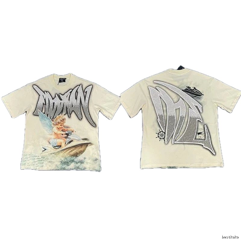 Mixed Emotion Off-white Street-style Angel Print T-shirt