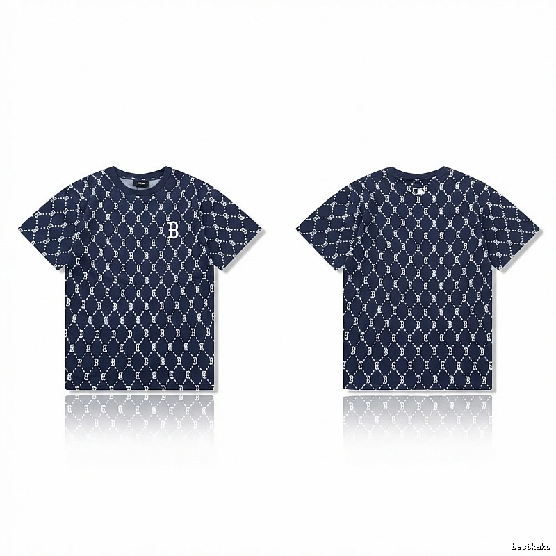 MLB full - printed style navy blue T - shirt