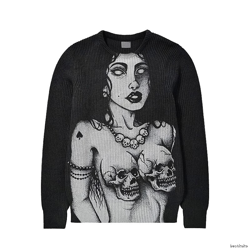 Monogram Anime graphic sweater Black Knit Top for Casual Outfits