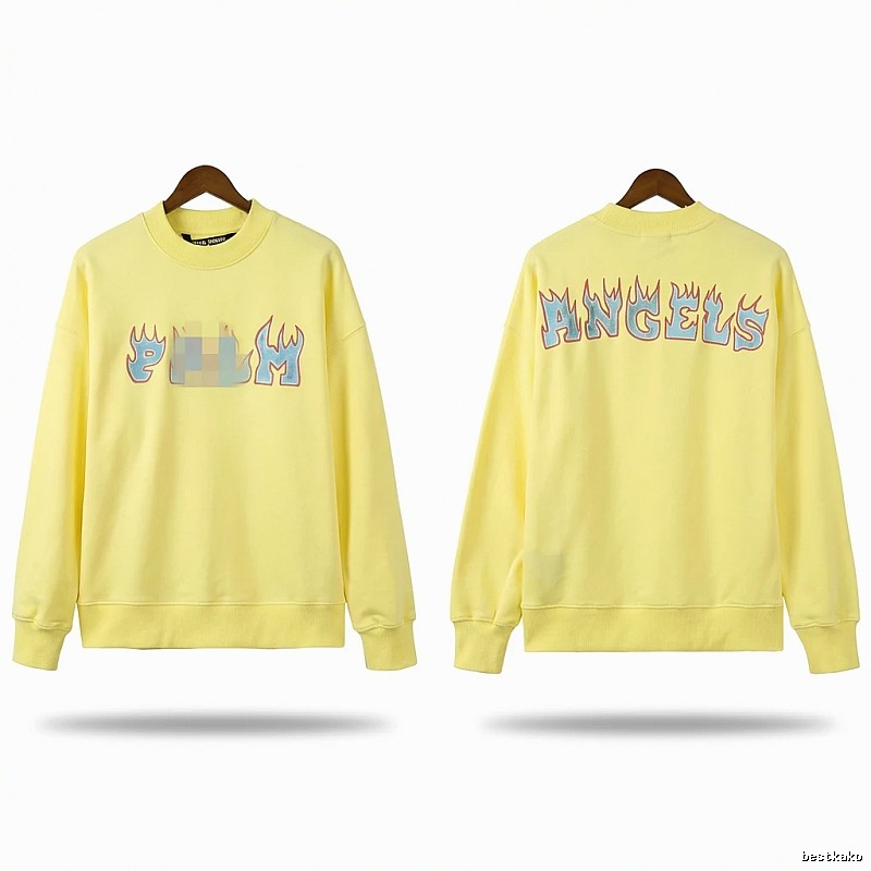 Palm Angels Flame Trendy Brand Yellow Sweatshirt
