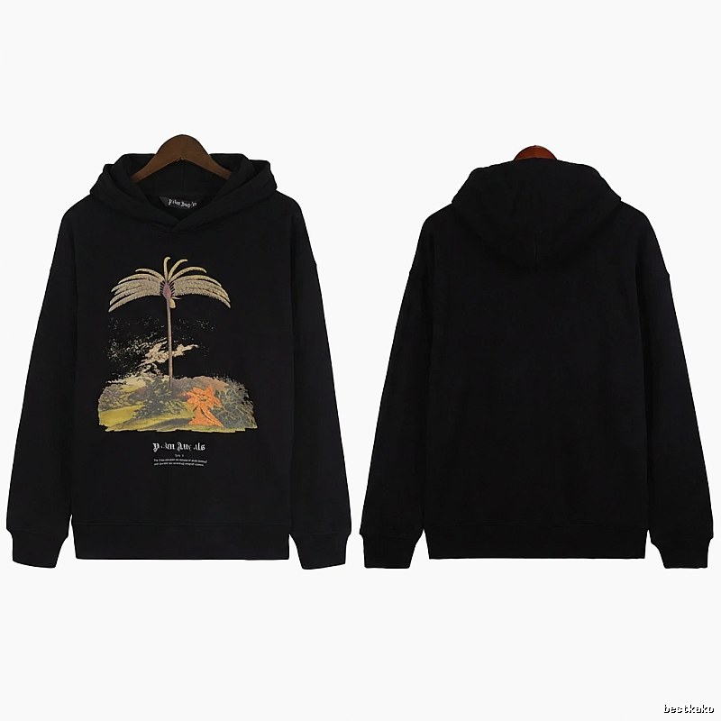 Palm Angels Palm Print Style Black Sweatshirt