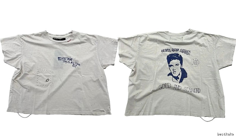 Paly Hollywood Elvis Vintage Distressed White T-Shirt