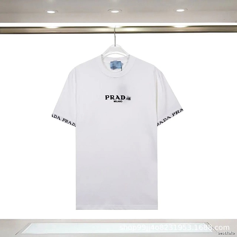 Prada Classic Webbing Minimalist Style White T-Shirt