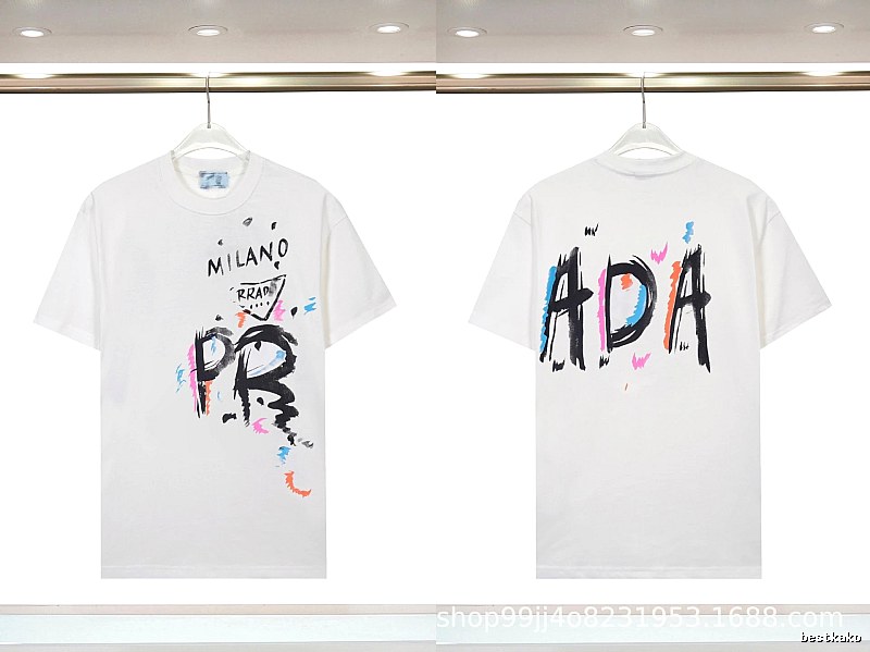 Prada Graffiti Street Style White Short-sleeved T-shirt