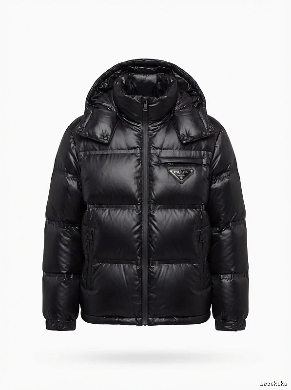 Prada triangle logo black down jacket